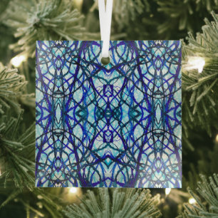 Icarus Blue Abstract Alcohol Ink Art Glass Ornament