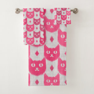 Icat ikat pink pattern bath towel set