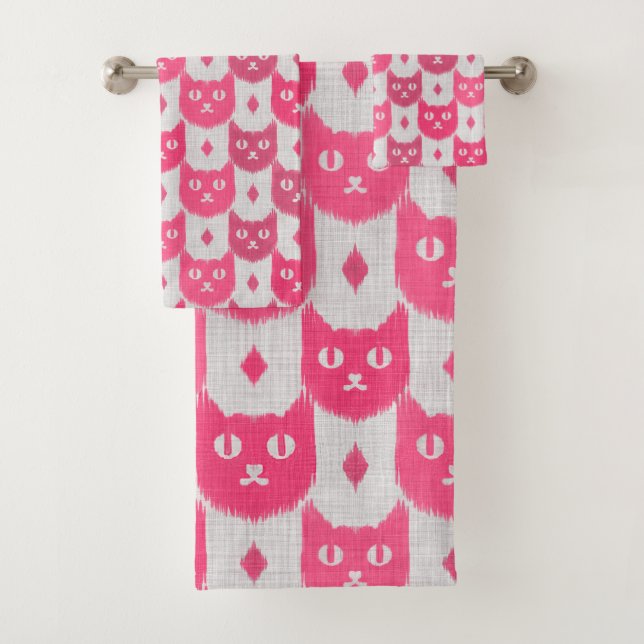 Icat ikat pink pattern bath towel set (Insitu)
