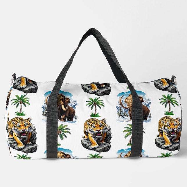 Ice Age Mammoth Sabertooth Tiger Pattern Design  Duffle Bag (Front)