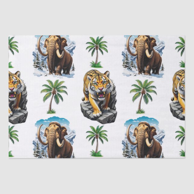 Ice Age Mammoth Sabertooth Tiger Pattern Design  Tissue Paper (Front)