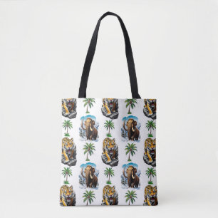 Ice Age Mammoth Sabertooth Tiger Pattern Design Tote Bag