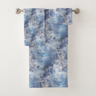 Ice and Snow Textured Blue Christmas Pattern Bath Towel Set