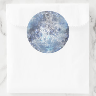 Ice and Snow Textured Blue Christmas Pattern Classic Round Sticker