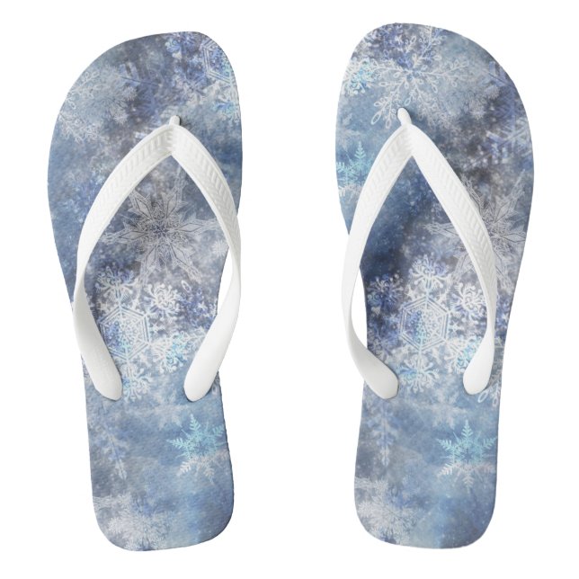 Ice and Snow Textured Blue Christmas Pattern Flip Flops (Footbed)