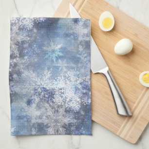 Ice and Snow Textured Blue Christmas Pattern Kitchen Towel