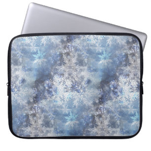 Ice and Snow Textured Blue Christmas Pattern Laptop Sleeve