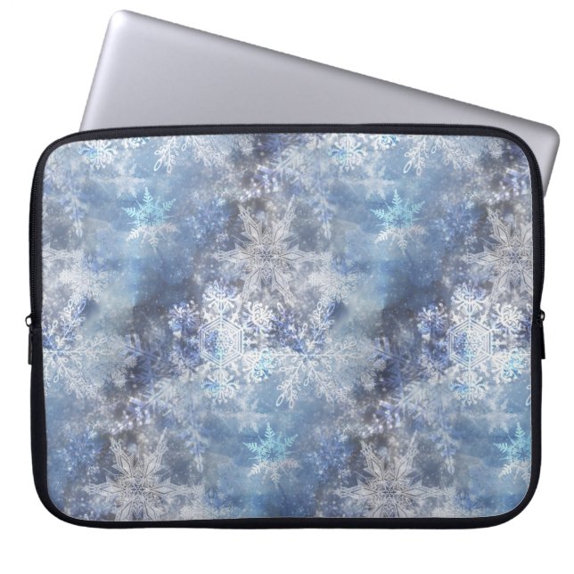 Ice and Snow Textured Blue Christmas Pattern Laptop Sleeve (Front)