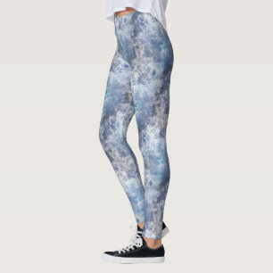 Ice and Snow Textured Blue Christmas Pattern Leggings