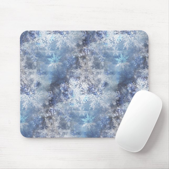 Ice and Snow Textured Blue Christmas Pattern Mouse Pad (With Mouse)
