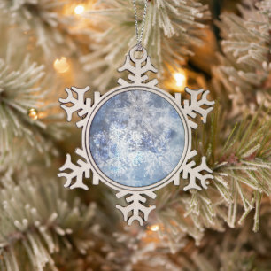 Ice and Snow Textured Blue Christmas Pattern Snowflake Pewter Christmas Ornament