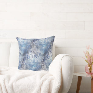 Ice and Snow Textured Blue Christmas Pattern Throw Pillow