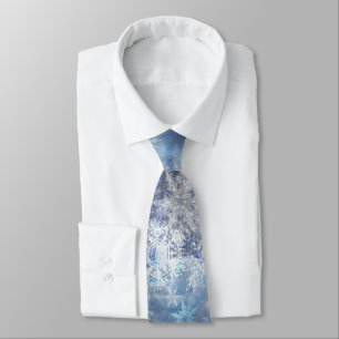 Ice and Snow Textured Blue Christmas Pattern Tie