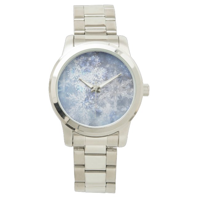 Ice and Snow Textured Blue Christmas Pattern Watch (Front)