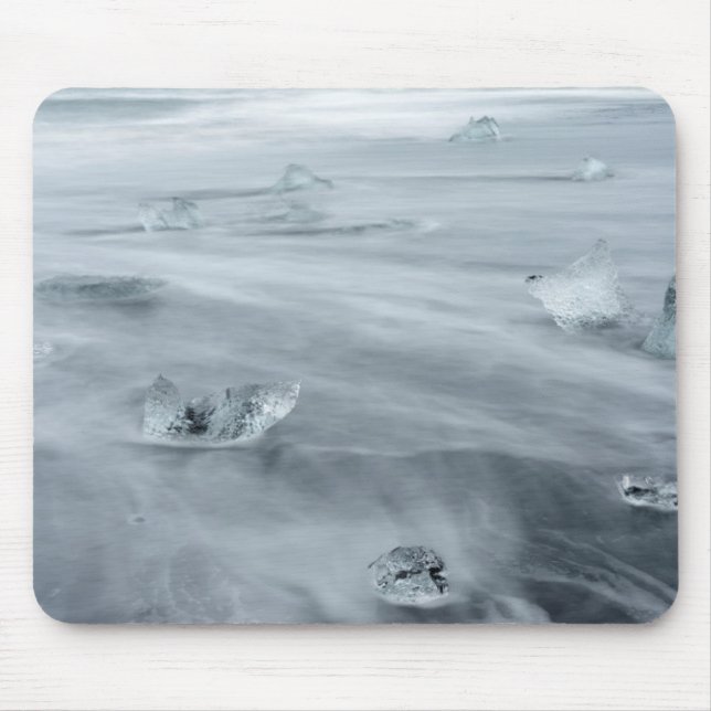 Ice and water on a beach, iceland mouse pad (Front)