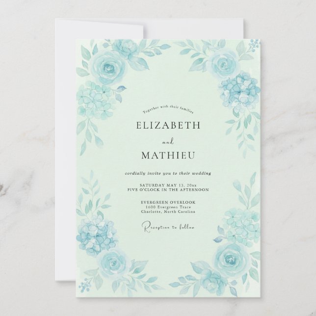 Ice Aqua Foliage Eucalyptus Wedding Invitation (Front)