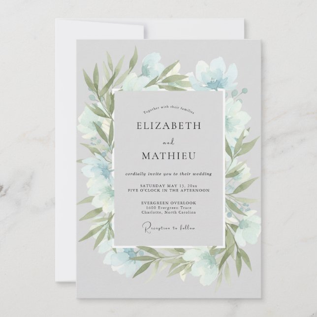 Ice Azure Wreath Wedding Invitation (Front)