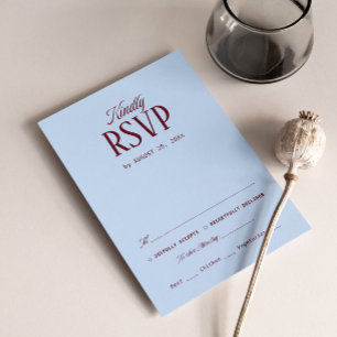 Ice Blue and Burgundy Wedding RSVP Card