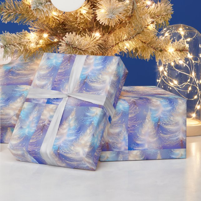Ice Blue and Gold Trees Modern Christmas Wrapping Paper (Holidays)