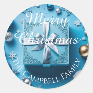 Ice Blue and Silver Gift Christmas  Classic Round Sticker