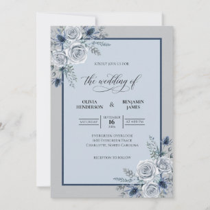 Ice Blue Bloom Wedding Invitation