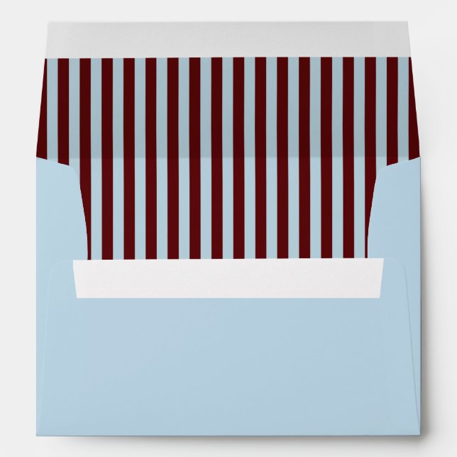 Ice Blue & Burgundy Stripes Retro Wedding Envelope (Back (Bottom))