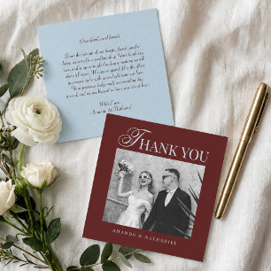 Ice Blue & Burgundy Stripes Retro Wedding Thank You Card