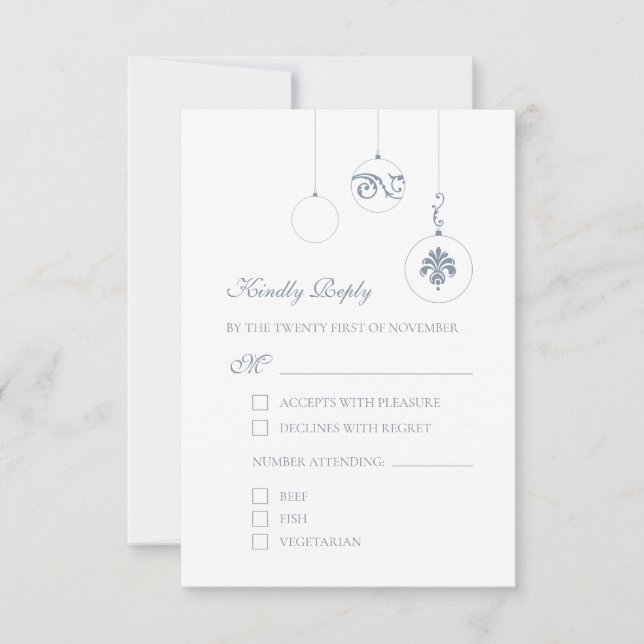 Ice Blue Christmas Bauble Ornaments Winter Wedding RSVP Card (Front)