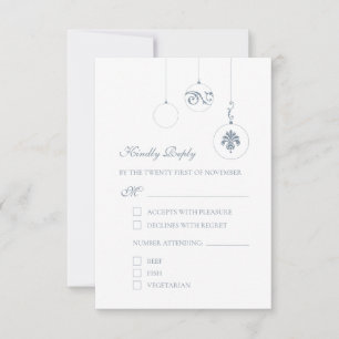 Ice Blue Christmas Bauble Ornaments Winter Wedding RSVP Card