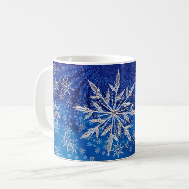 Ice Blue Christmas Star Snowflake Coffee Mug (Front Left)