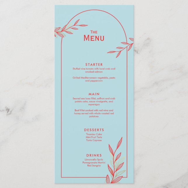 Ice Blue Coastal Wedding Menu Card (Front)