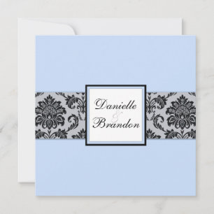 Ice Blue Damask Monogram Wedding Invitation