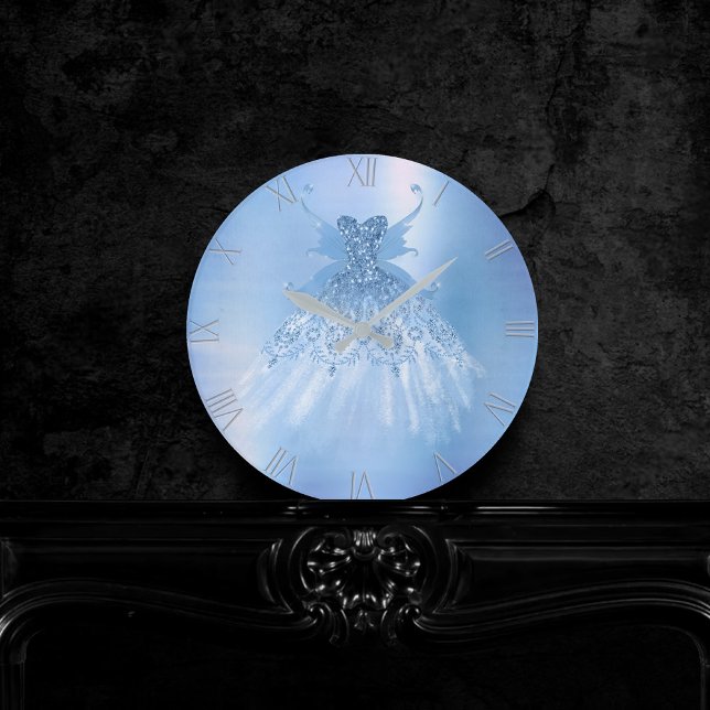 Ice Blue Decor | Iridescent Periwinkle Pixie Gown Round Clock (Creator Uploaded)