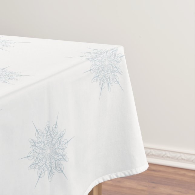 Ice Blue Elegant Snowflake Winter Tablecloth (In Situ)