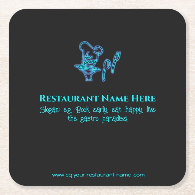 Ice blue fine dining restaurant logo square paper coaster (Front)