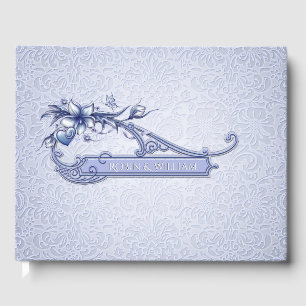 Ice Blue Floral Damask Wedding Guest Book