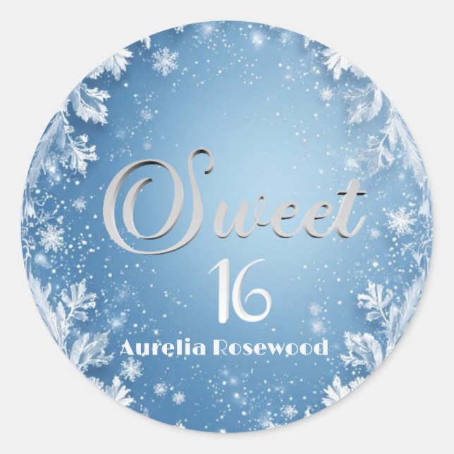 Ice Blue Frost Fairytale Winter Snow Sweet 16 Chic Classic Round Sticker (Front)