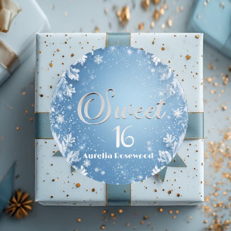 Ice Blue Frost Fairytale Winter Snow Sweet 16 Chic Classic Round Sticker
