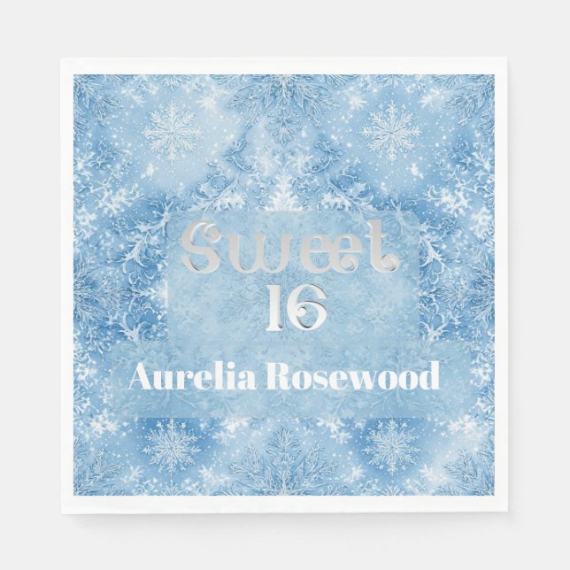 Ice Blue Frost Fairytale Winter Snow Sweet 16 Chic Napkin (Front)