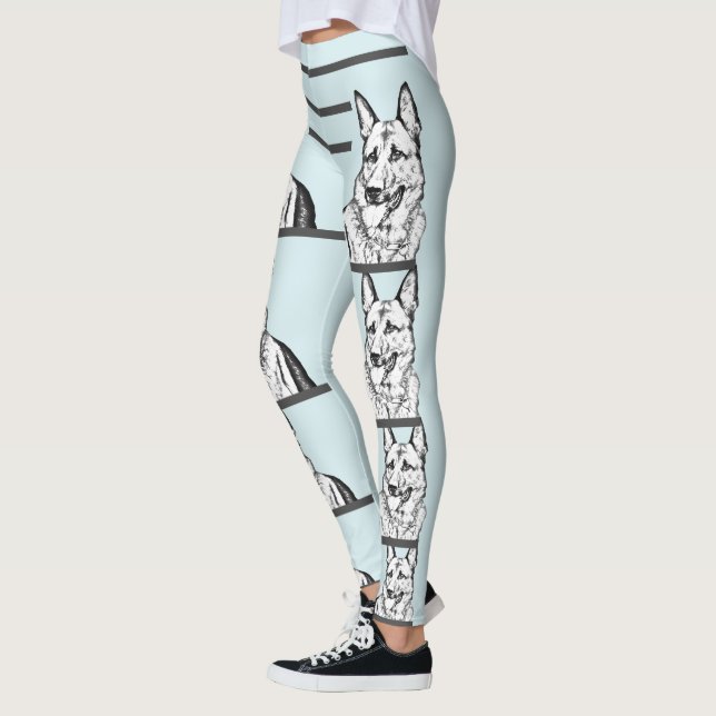 Ice Blue German Shepherd Dog Leggings (Left)