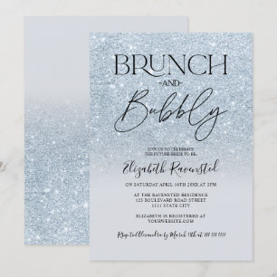 Ice blue glitter chic brunch bubbly bridal shower invitation
