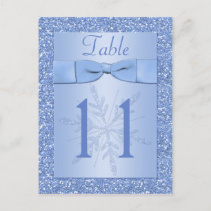 Ice Blue Glittery Snowflakes Table Number Card