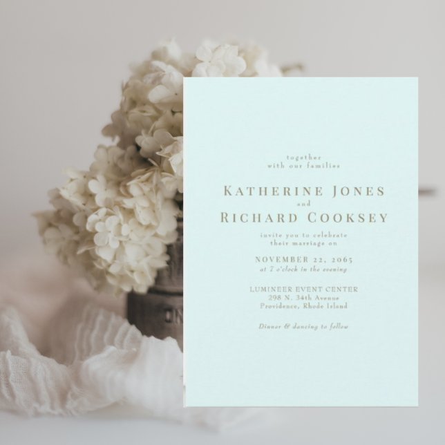 Ice Blue Gold Text Modern No Parents Wedding Invitation (Creator Uploaded)