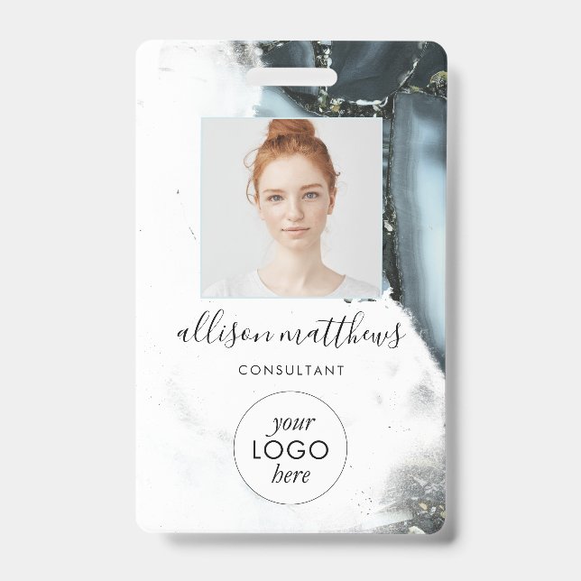 Ice Blue Grey Black Marble Background  Badge (Front)