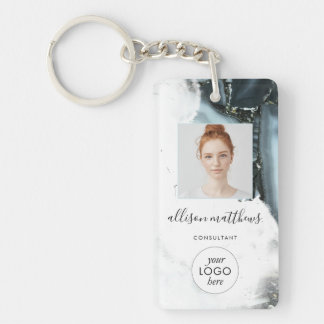 Ice Blue Grey Black Marble Background  Keychain