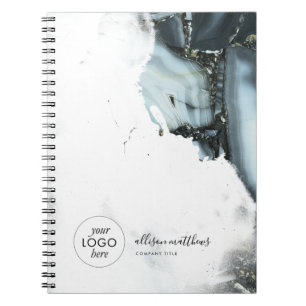Ice Blue Grey Black Marble Background Notebook
