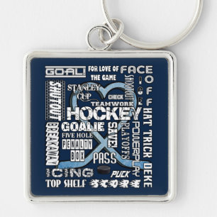 Ice Blue Heart Hockey Words White Logo 2 Keychain