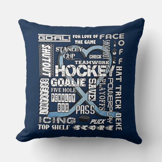 Ice Blue Heart Hockey Words White Logo 2 Throw Pillow (Front)
