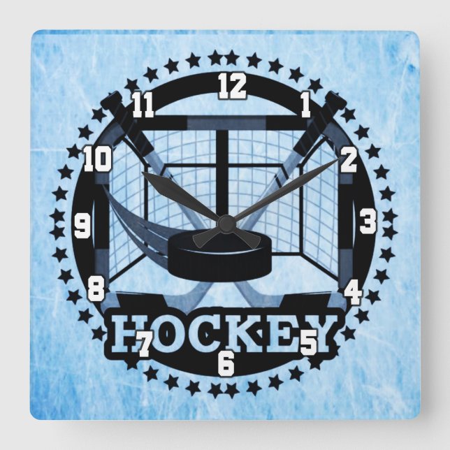 Ice Blue Hockey Square Wall Clock (Front)