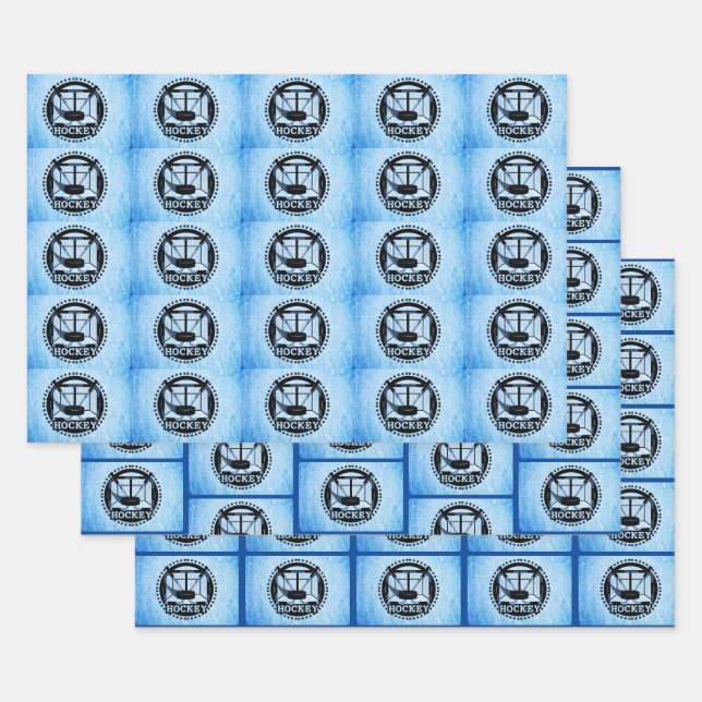 Ice Blue Hockey   Wrapping Paper Sheet (Set)